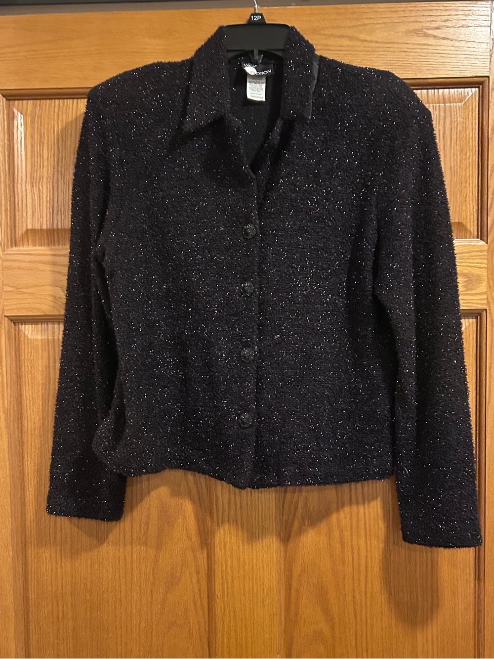 Vintage 1990s First Option Tinsel Sparkle Knit Button-Up Jacket Size Medium